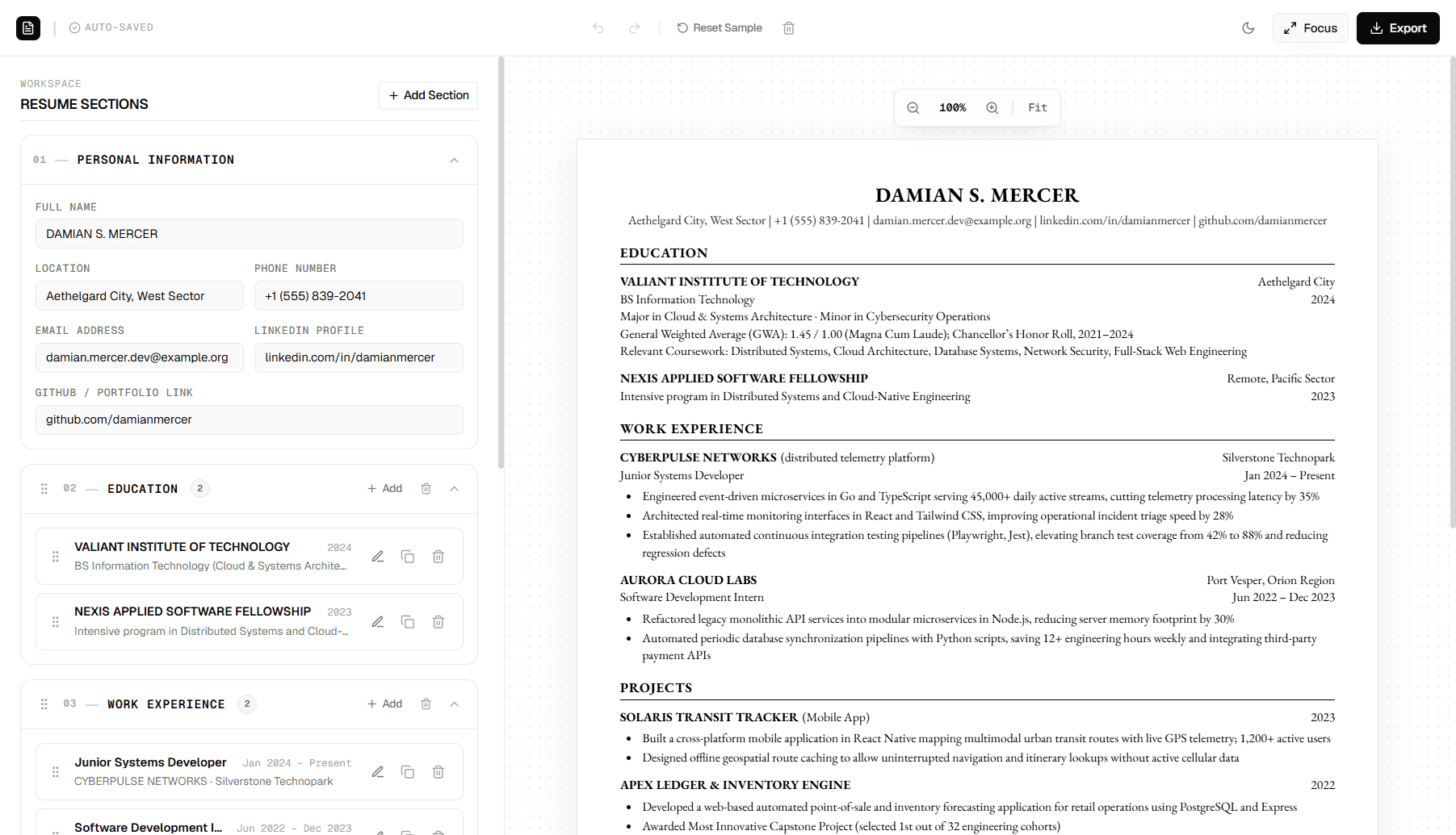 Naphix Resume alternate view